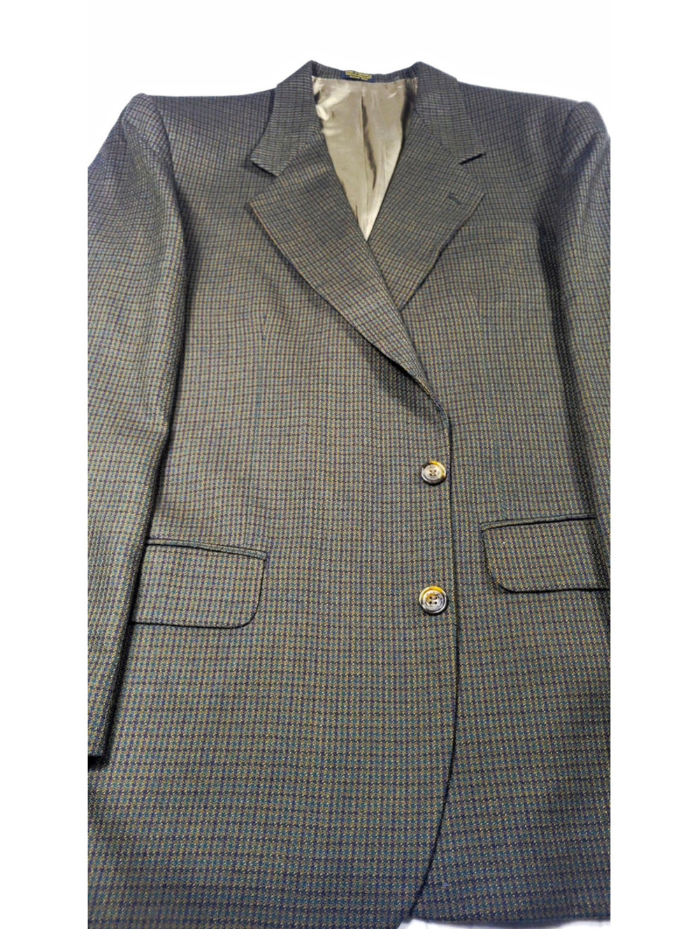 Vintage Oscar de la Renta Men's 44 Blue Brown Check Wool 2-Button Notch Blazer